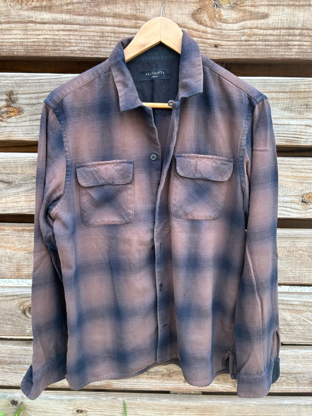 All Saints Brown Flannel Button Down - M